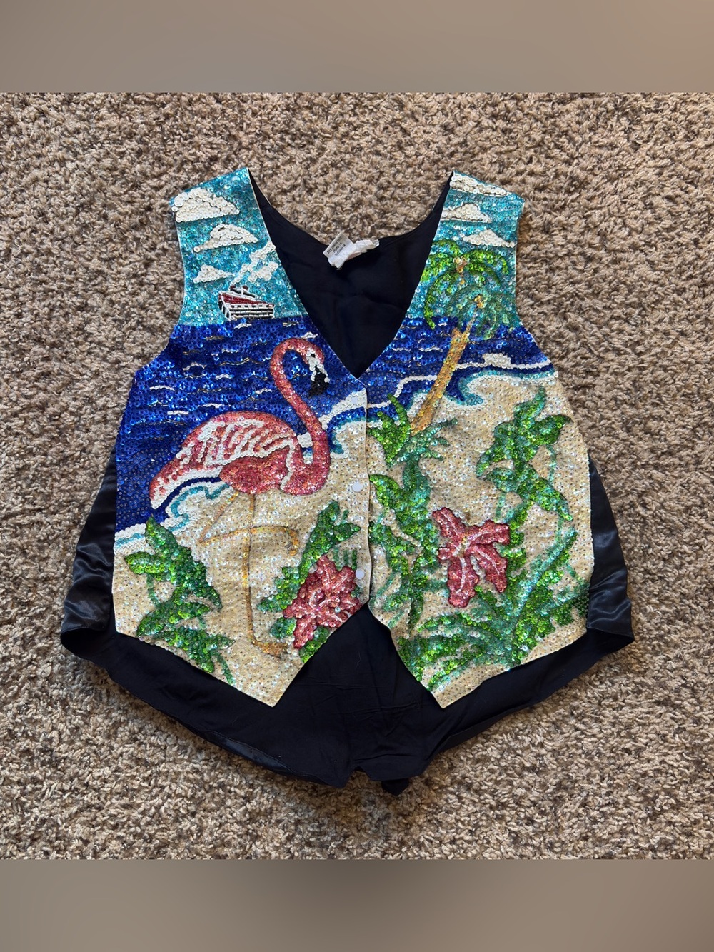 Vintage Tropical Themed Sequin Vest Fashion Fantasy Size Men’s XL